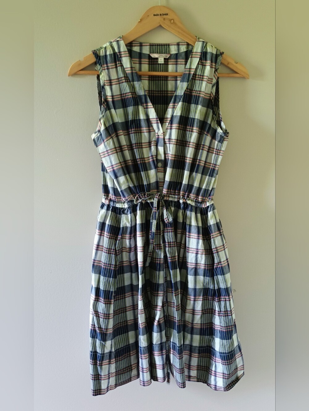 GAP Sleeveless Plaid Dress in Navy, Light Green, White